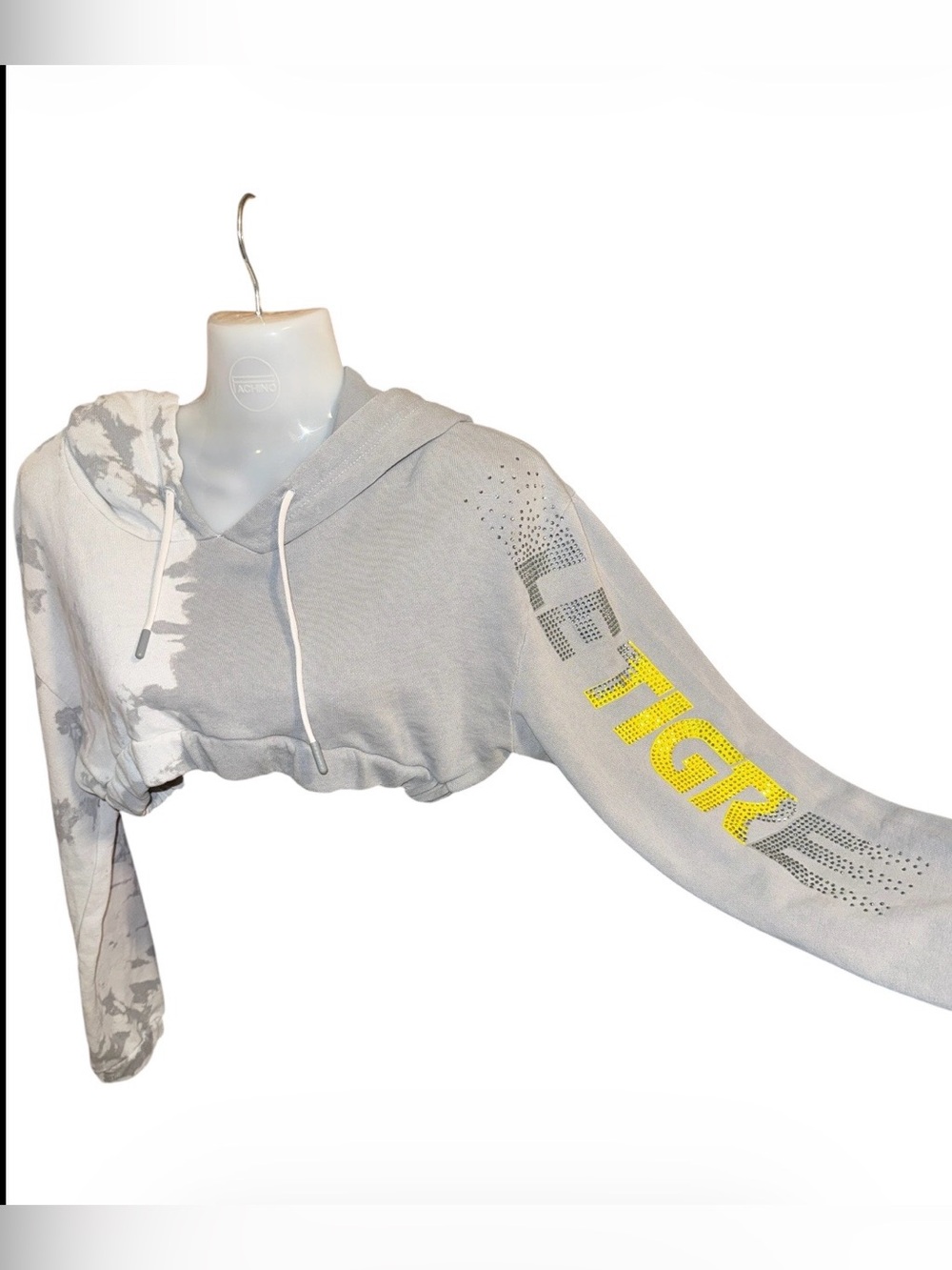 Le Tigre Corp Sloane Half Tie Dye Cropped Hoodie in Gray
